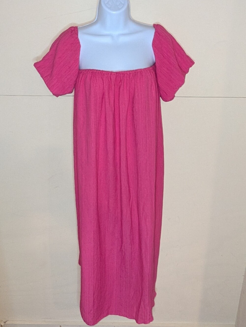 Shein Maxi Dress Bright Pink Poof Off The Shoulder Sleeve